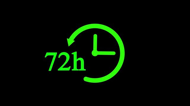 Impact 72 hour countdown timer animation glowing green circular clock symbol urgent notifications