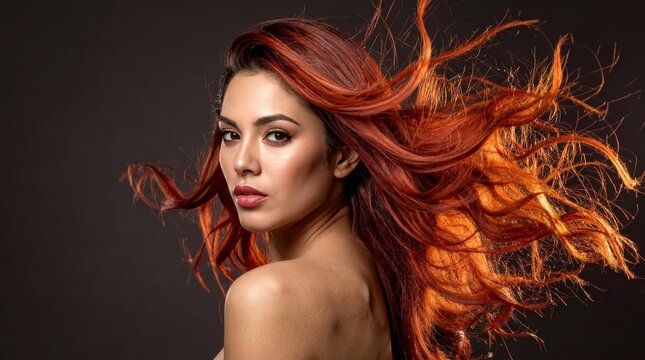 Woman with Vibrant Red Hair Looking at Camera