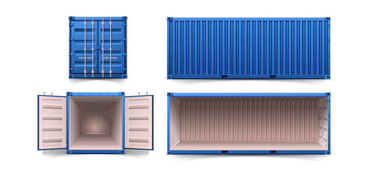 Blue shipping container isolated on transparent background
