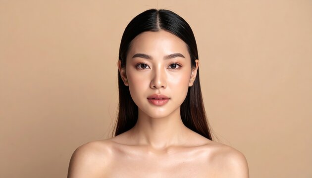 Asian Woman with Natural Makeup and Glowing Skin