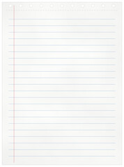 White lined memo pad page with spiral punch holes and red margin, isolated on transparent background © Nirob Kumar