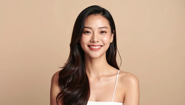 Asian Woman with Radiant Skin and Smile for Beauty Wellness