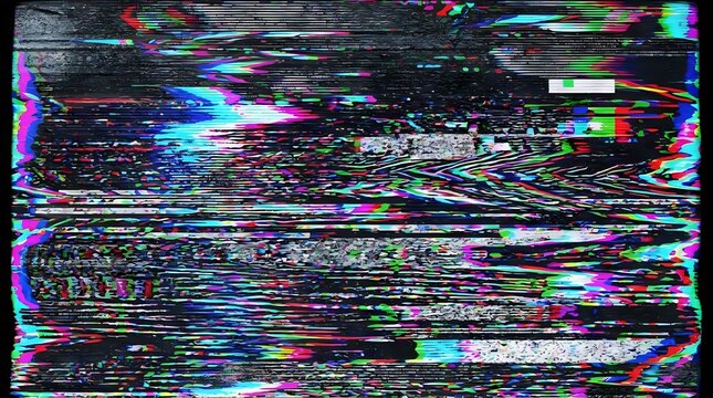 Grainy VHS tape glitch burn with tracking noise and neon color fringing