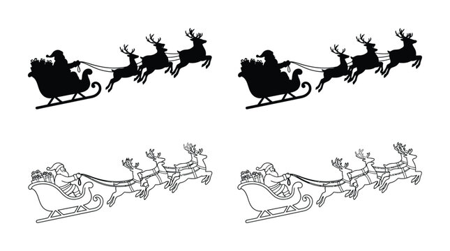Santa claus and reindeer silhouette against a white background