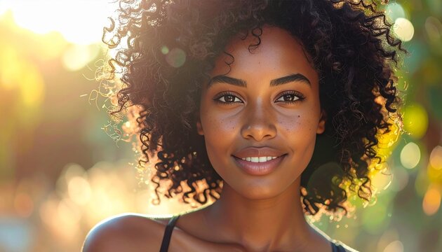 Young Woman with Vibrant Natural Curly Hair and Radiant Skin