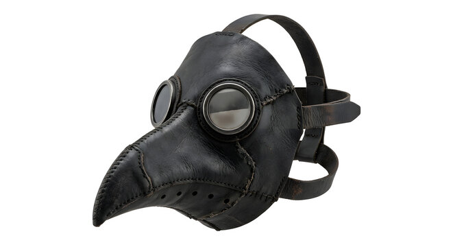 Dark Black Leather Plague Doctor Mask with Stitched Beak and Head Straps 3D Render Isolated