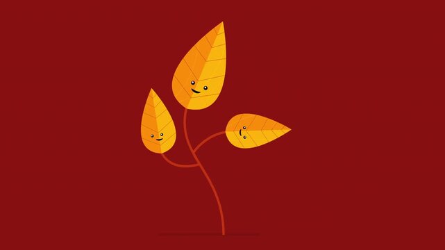 Three cute autumn leaves with happy faces in a whimsical vector fall illustration