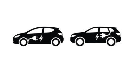 Naklejka premium Two electric car silhouettes display charging cables against a white background electriccar vehicle