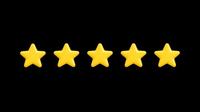 Animated 3D rating stars. Animation for product feedback, customer ratings, e-commerce, websites and mobile apps