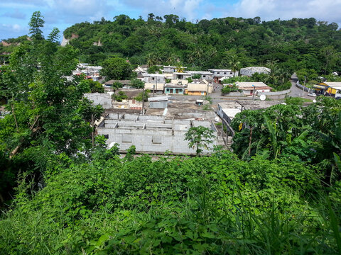 Aerial view of small tropical village