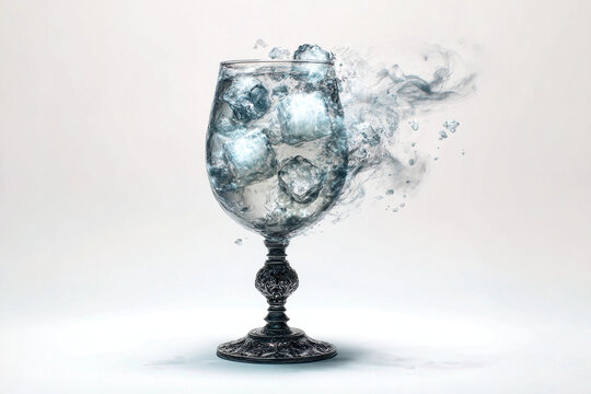 ghostly cocktail with floating ice, detailed cinematic lighting, ultra realistic, halloween theme