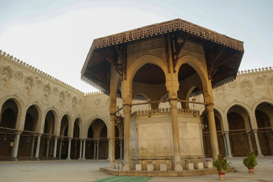 Octagonal wooden ablution fountain in Sultan Al muayyad Mosque courtyard.