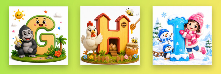 Fototapeta premium HI Alphabet for Kids | G H I Learning Activities for PreschoolThis educational artwork is perfect for preschoolers, toddlers and kindergarten children. Great for alphabet practice, early education,