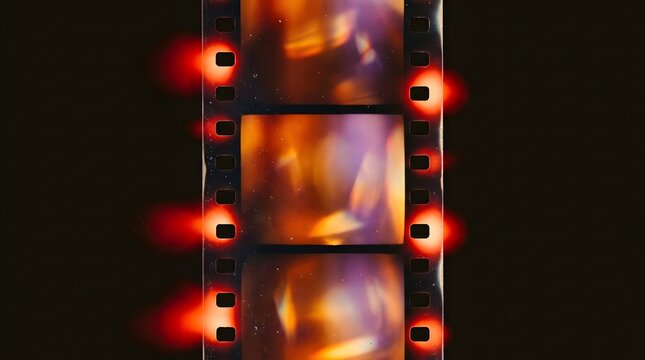 film strip border with multiple glowing red sprocket leaks
