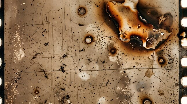 Aged celluloid home movie texture with heavy hair dust and burn marks