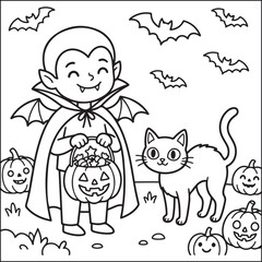 Fototapeta premium Halloween little spooky black and white coloring pages for adults. 
