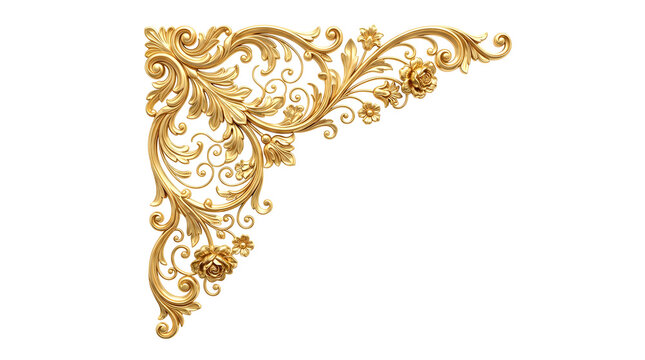 Golden ornate corner decoration isolated on white background