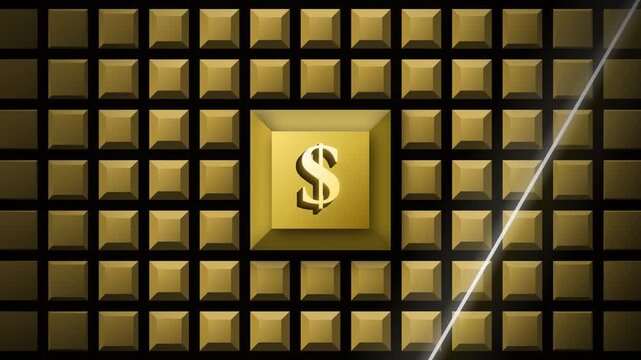 Golden Dollar Sign Surrounded by Metallic Blocks.