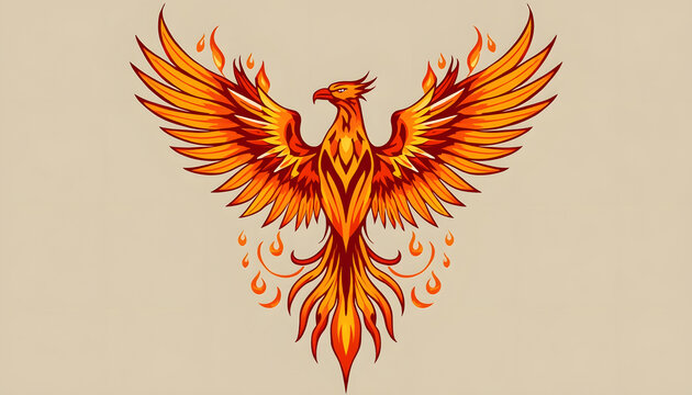 Geometric Phoenix Rising Vector Illustration with Abstract Fiery Wings