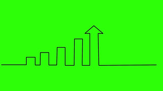 Upward arrow direction One line continuous drawing animation. animated hand- drawn banner lineart illustration design. isolated sign symbol monoline video green screen background stock market business