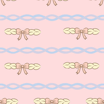 Pink Braided Bow Ribbon Pattern Coquette Pastel Balletcore Vintage Style Sweet Elegant Feminine Feeling For Scrapbook Paper And Bridal Invitation Background