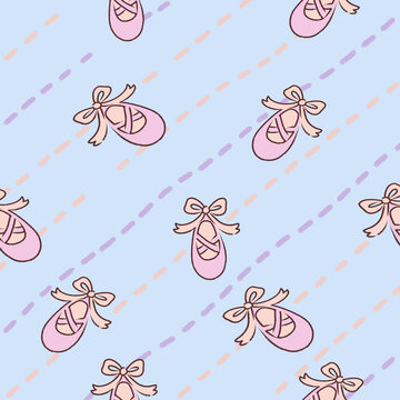 Blue Ballet Shoes Bow Ribbon Pattern Balletcore Coquette Pastel Cute Style Sweet Dreamy Elegant Feeling For Dance Invitation And Phone Wallpaper