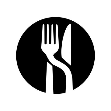 Cutlery table service emblem cut inside round disc for cafe logo