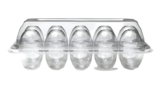 Clear plastic egg carton with six empty egg cups