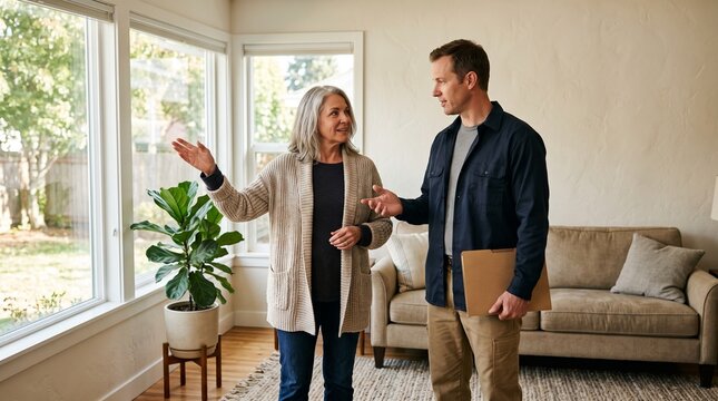 Homeowner welcomes technician for a home energy audit