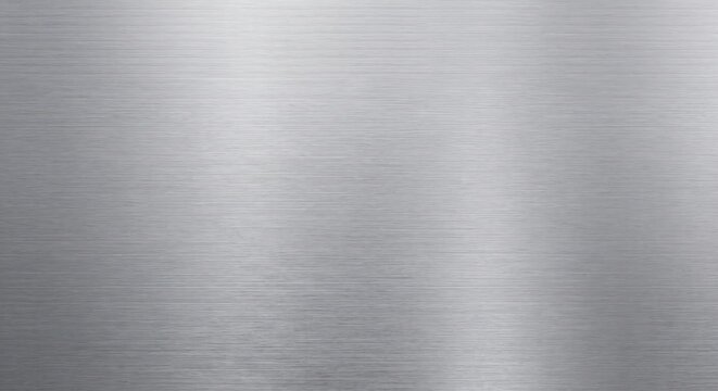Brushed metal texture with horizontal grain, polished stainless steel surface background, with subtle light, reflections and industrial, metallic sheen