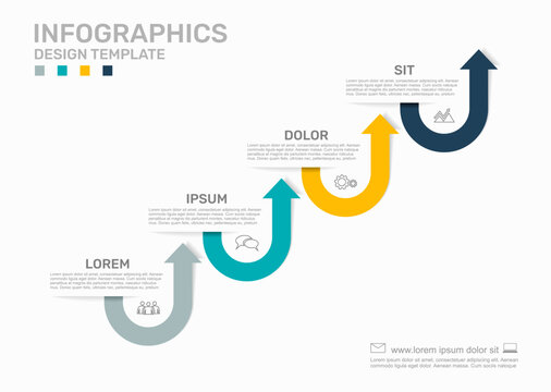 Four-step infographic template with a winding curved arrow line. Vector illustration.
