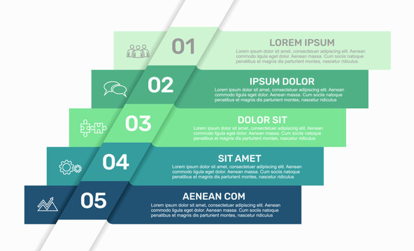 Vertical infographic template with ribbon path and numbered steps for business process workflow. Vector illustration.
