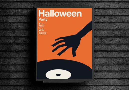 Halloween Party Poster Template with Zombie Hand DJ Illustration