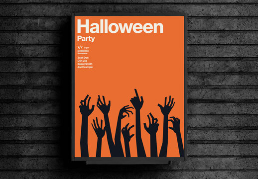 Halloween Poster Party Template with Dancing Zombie Hands Illustration
