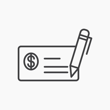 Money check icon flat outline in black