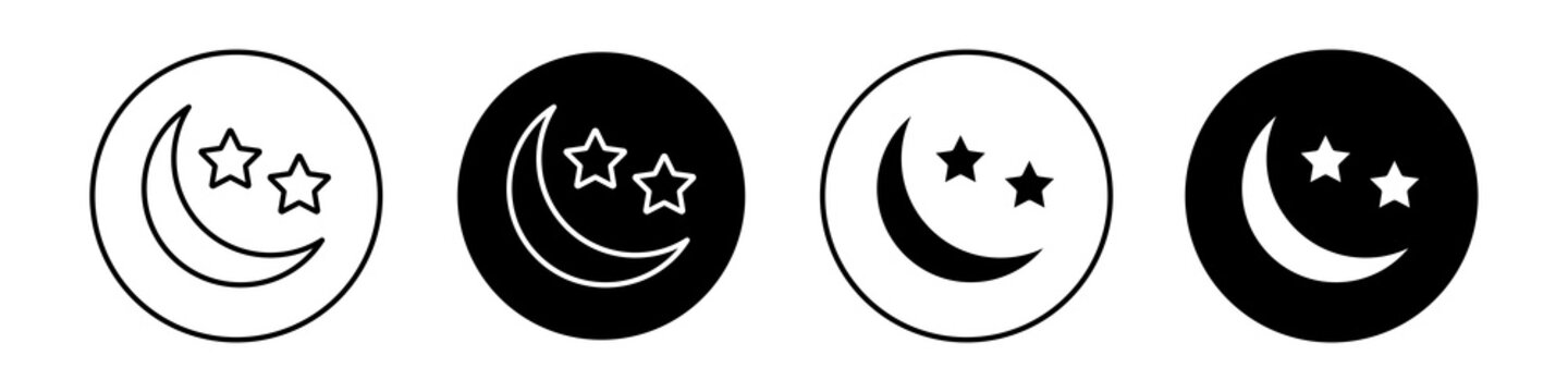 Moon stars icon flat outline in black