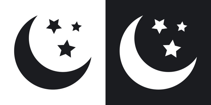 Moon stars icon flat outline in black