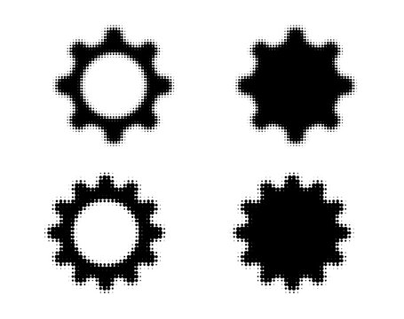 Gear Icon With Halftone Dotted Halftone Effect Vector Illustration Set