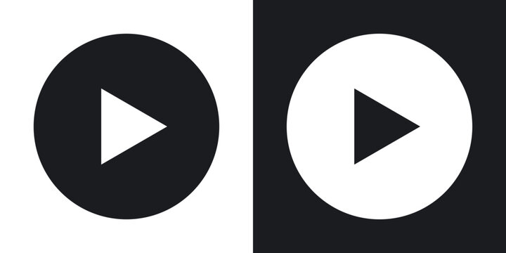 Play button icon flat outline in black