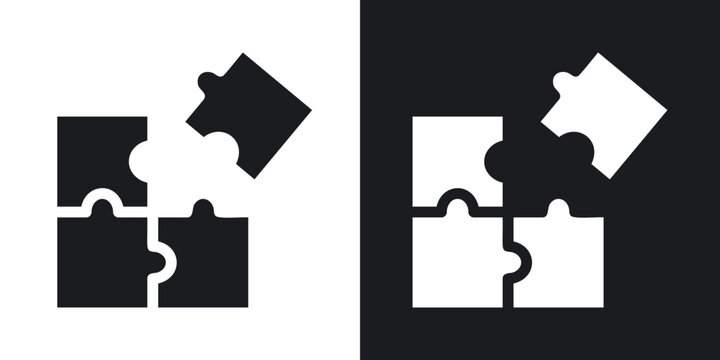 Puzzle piece icon flat outline in black