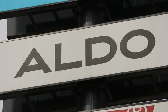 ALDO fashion store retail brand logo signboard close up on building facade in Da Nang, Vietnam - January 22, 2026