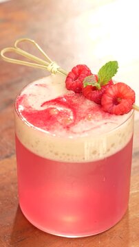 Raspberry Cocktail Close-Up with Fresh Berries