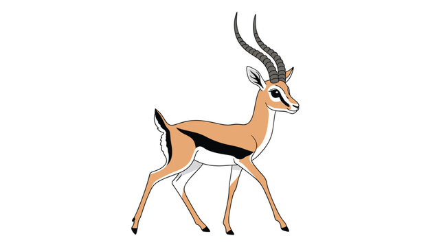 Graceful horned gazelle or springbok walking in a side profile vector illustration isolated on a plain white background.