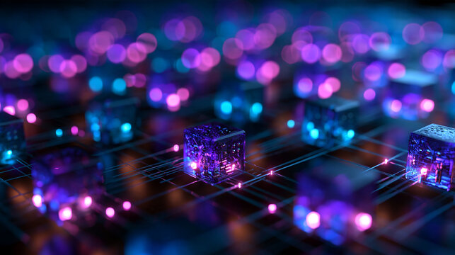 Quantum Computing and Blockchain Technology Abstract Network Concept
