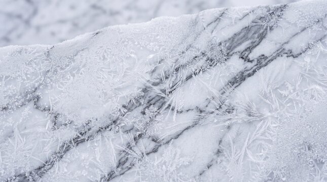 Frost and Ice Crystals on White Marble Surface
