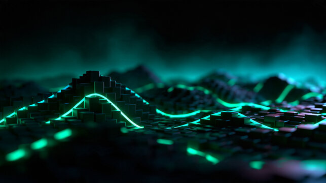 Futuristic Digital Terrain with Glowing Neon Data Lines