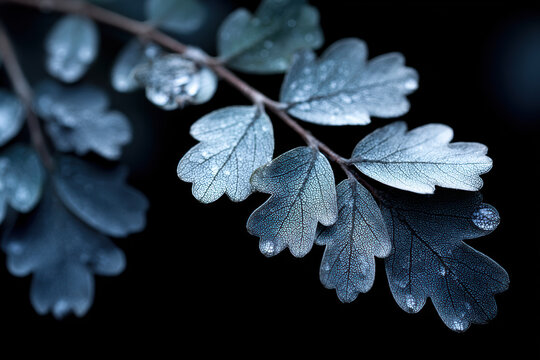 Moody botanical foliage with wet leaves creates a calm natural backdrop. Useful for beauty advertising, invitations, banners, branding, and nature-themed campaigns.