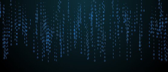 Plakat Falling numbers on screen. Technology stream binary code.