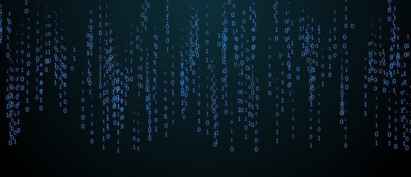 Falling numbers on screen. Technology stream binary code.