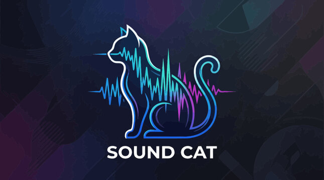 Cat silhouette with audio sound wave frequency logo